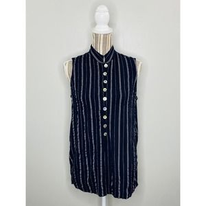 Vintage 90s Y2K Stone Gear Striped Crinkle Rayon Vest Top Women L Career Casual